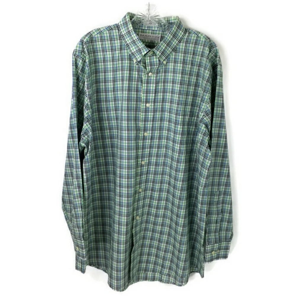 Martin The Club Shirt Green Blue White Plaid Long Sleeve Button Up Shirt Mens XL